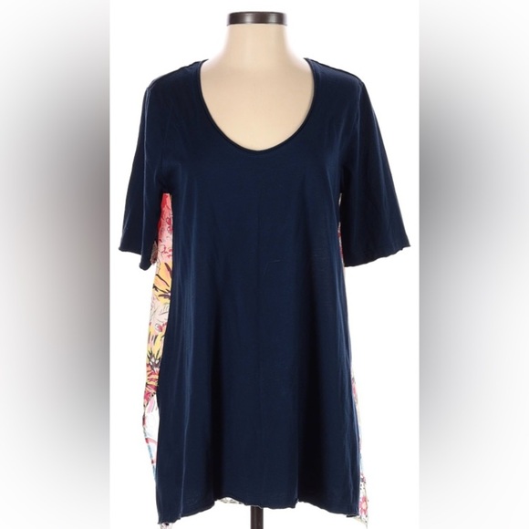 Johnny Was Silk Cotton Embroidered Short Sleeve Top Relaxed Fit Size S Blue - Picture 2 of 12